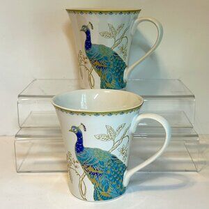 Lot of 2 ~ 222 Fifth ~ Peacock Garden Fine Porcelaine China 4" Coffee / Tea Cup